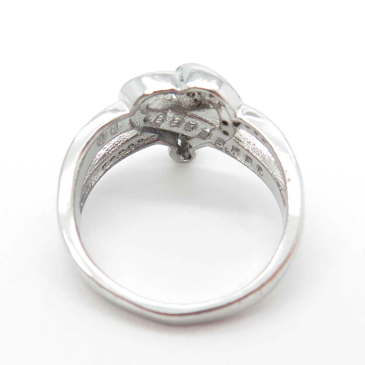 925 Sterling Silver Pave C Z Heart Infinity Ring Size 7.75