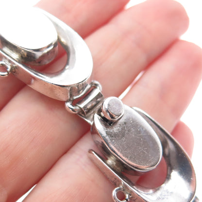 925 Sterling Silver Vintage Mexico Heavy 58.5g Modernist Oxidized Bracelet 6.75"