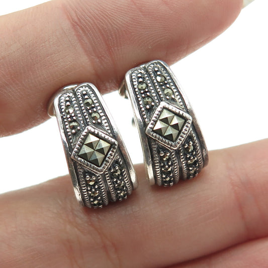 JUDITH JACK 925 Sterling Silver Vintage Real Marcasite Gem Omega Back Earrings