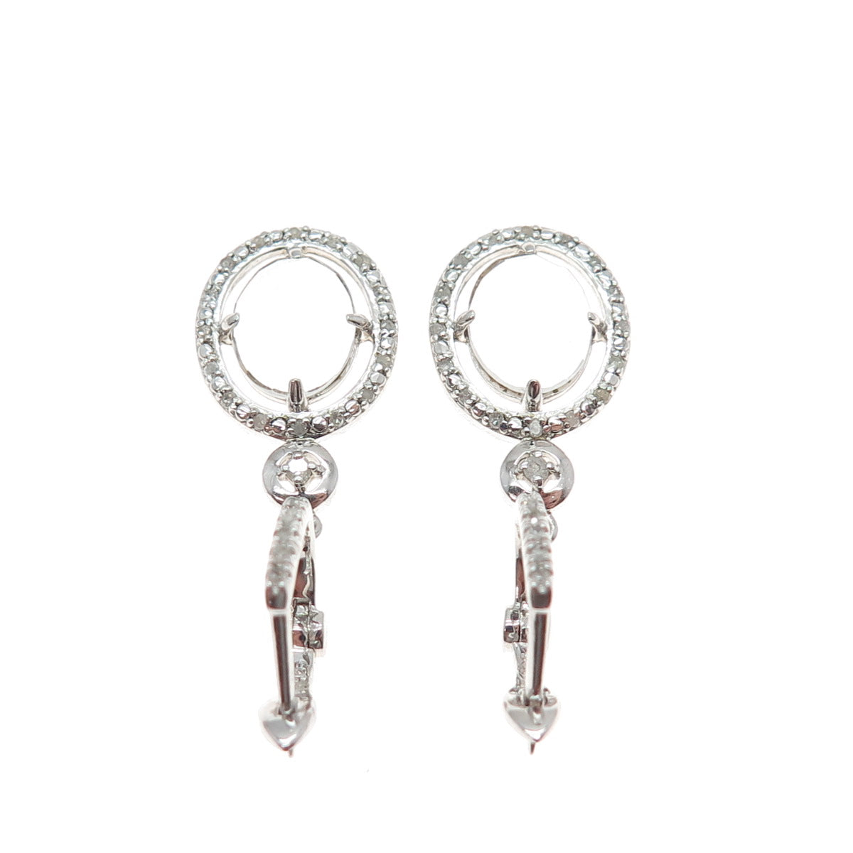 925 Sterling Silver Real Diamond & White Topaz Dangle Earrings