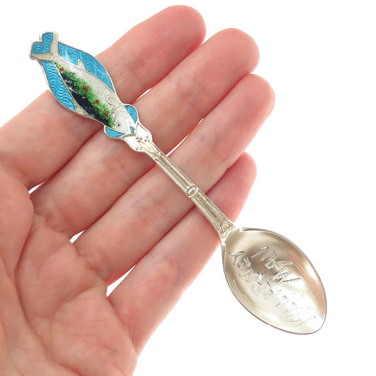 Toronto Jewelry Mfg Co. Sterling Antique Enamel Killarney Man Fish Coffee Spoon