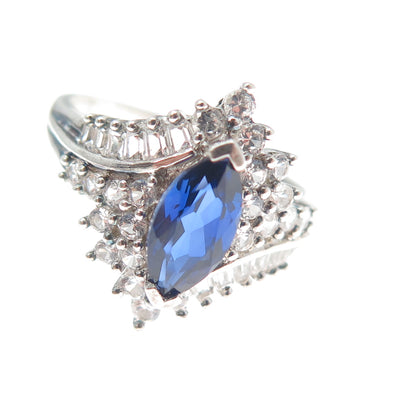 JH YOUNG Sterling Silver Lab-Created Sapphire & Real White Topaz Ring Size 9.25