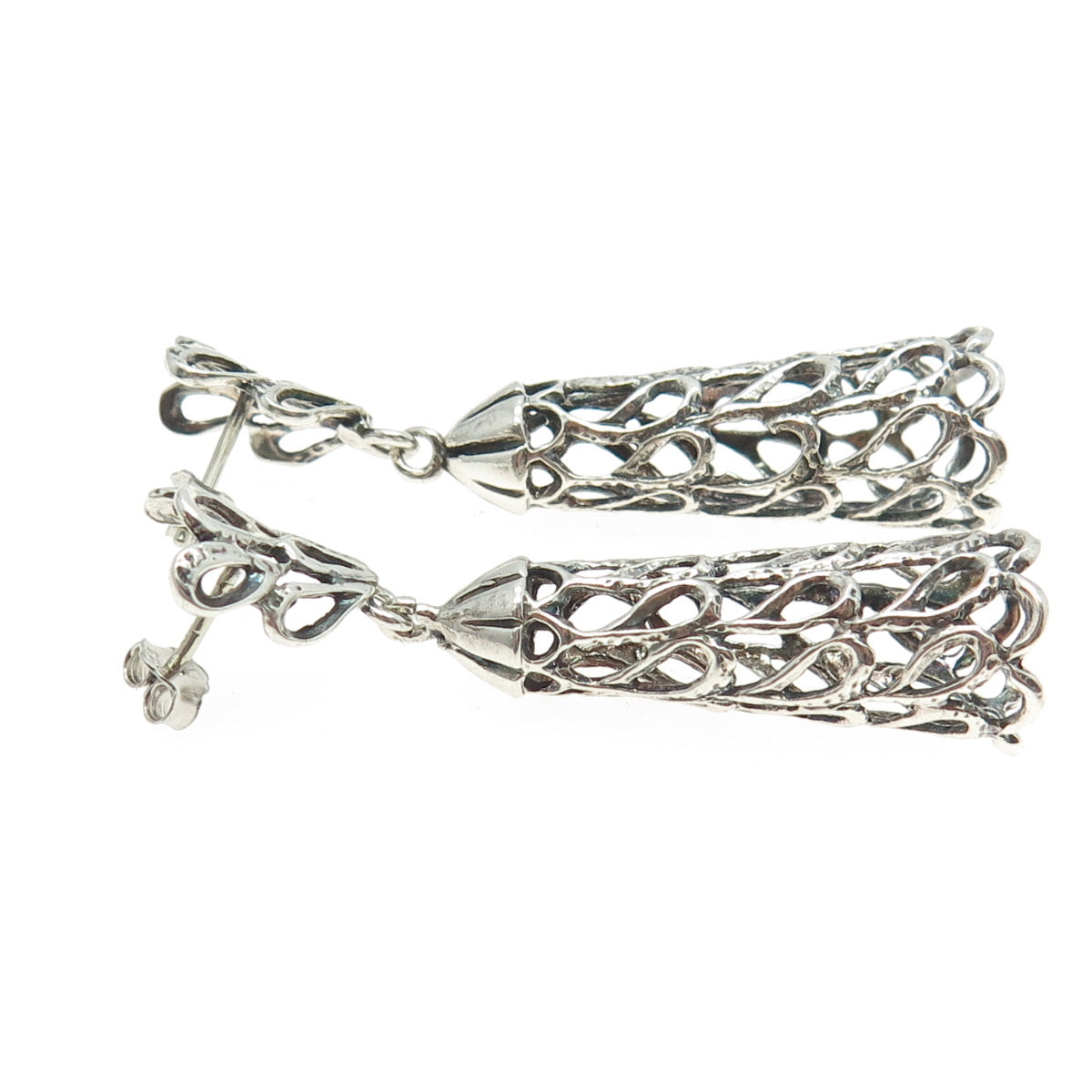 925 Sterling Silver Vintage Drop-Shape Dangling Earrings