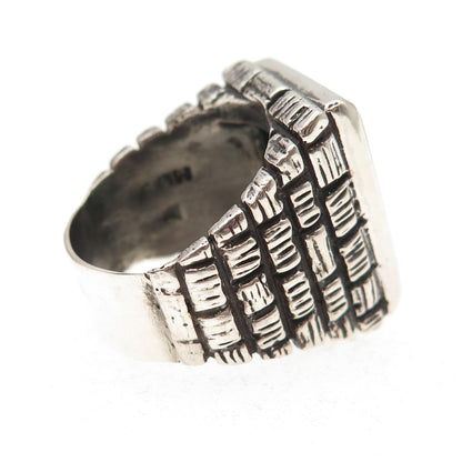 925 Sterling Silver Vintage Mexico Real Aventurine Oxidized Ring Size 8.25