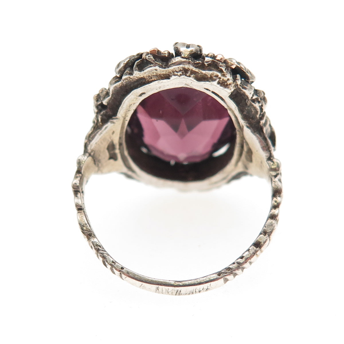 925 Sterling Silver Antique Victorian Purple Rhinestone Oxidized Ring Size 5