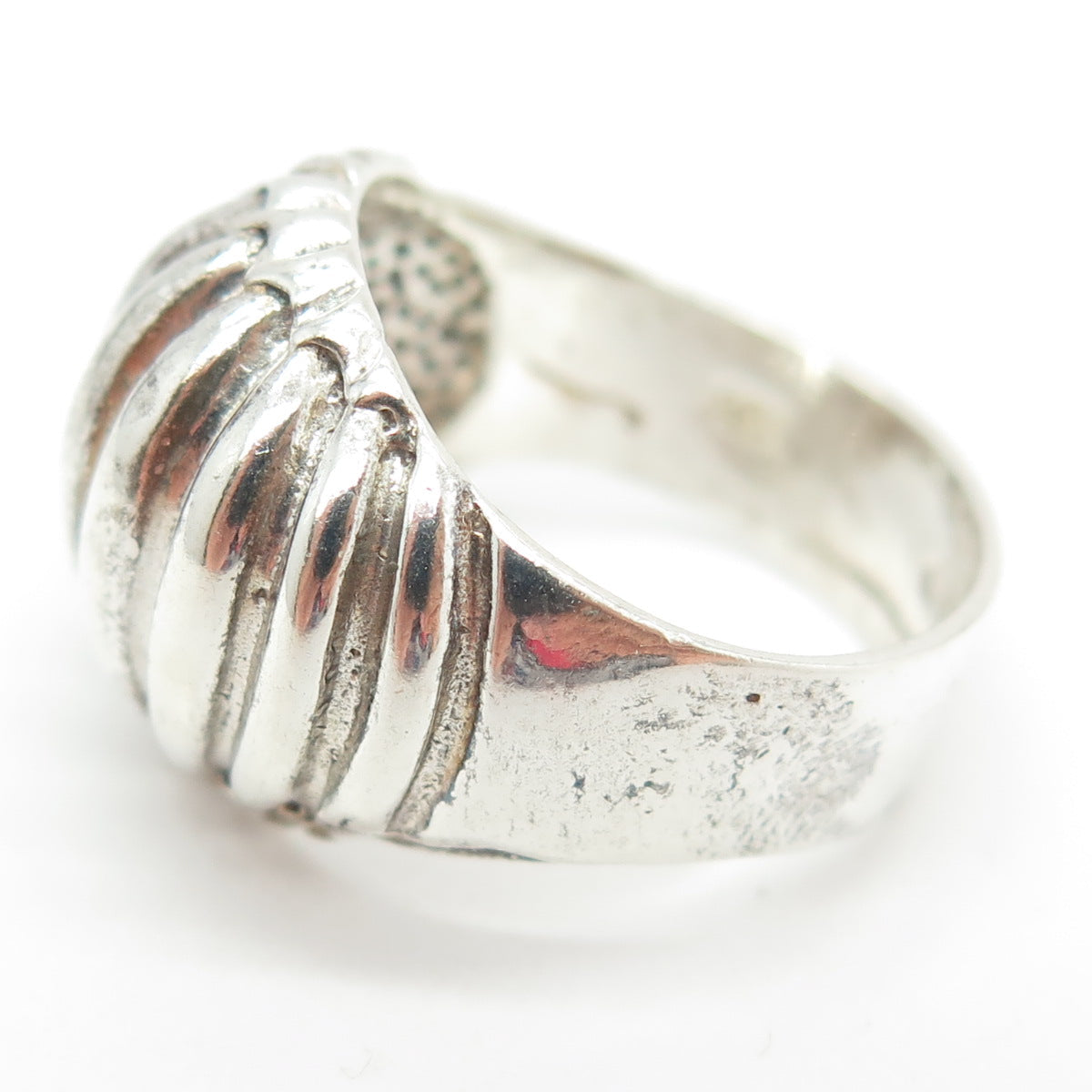 925 Sterling Silver Vintage Modernist Ribbed Dome Ring Size 8