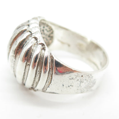 925 Sterling Silver Vintage Modernist Ribbed Dome Ring Size 8