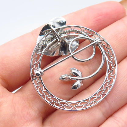925 Sterling Silver Vintage Carl Art Rhinestone Leaf Pin Brooch