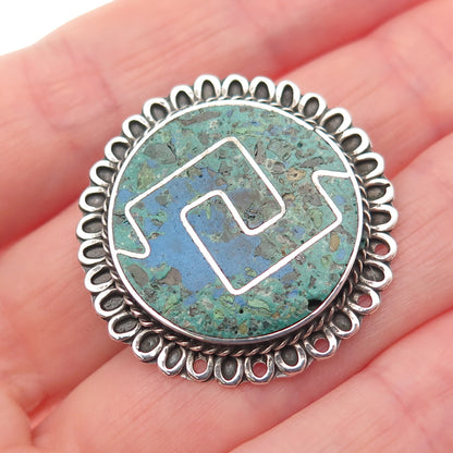925 Sterling Silver Vintage Mexico Real Azurite Oxidized Pin Brooch / Pendant