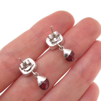 Acleoni 925 Sterling Silver Vintage Real Red Garnet Dangle Earrings