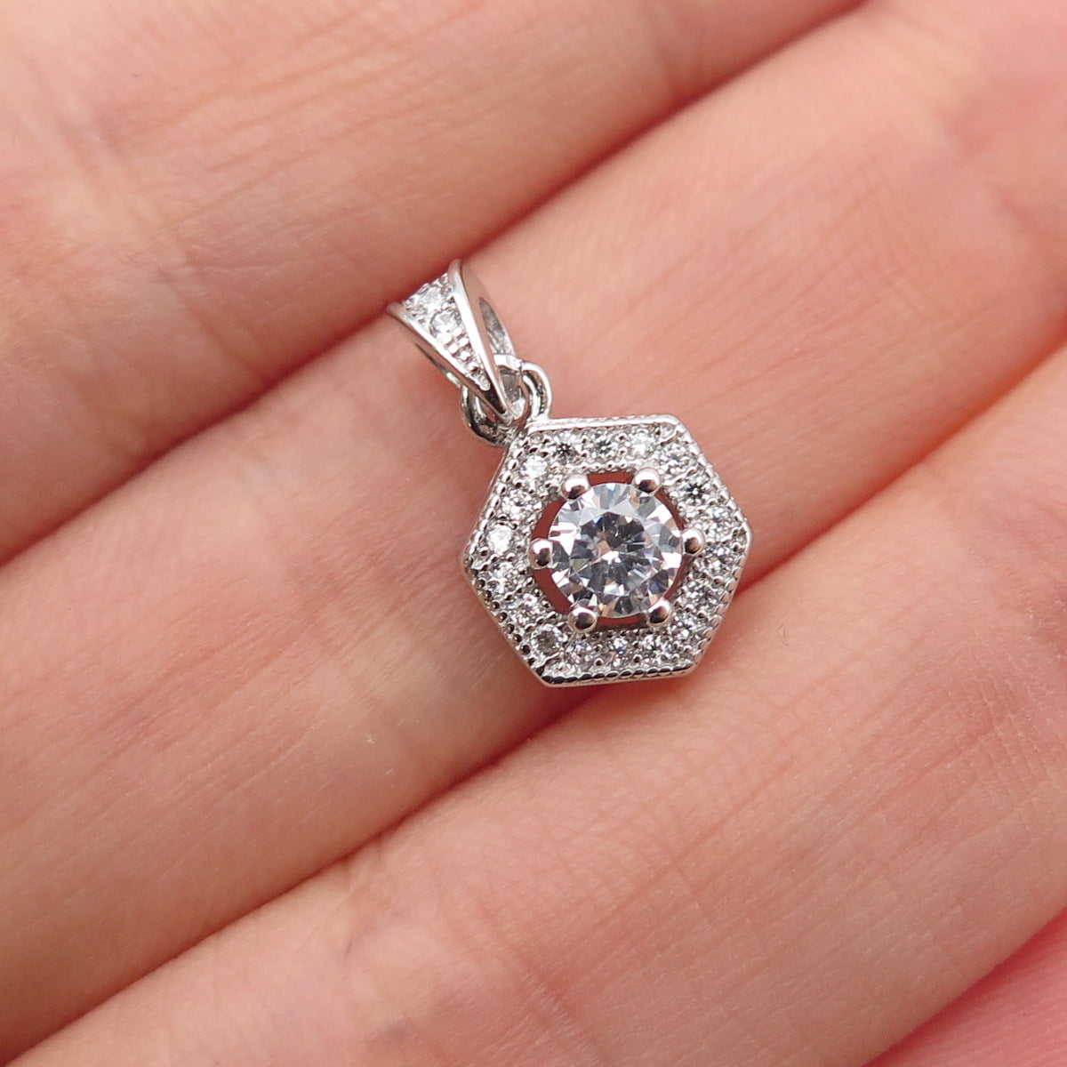 925 Sterling Silver Round-Cut C Z Mini Charm Pendant