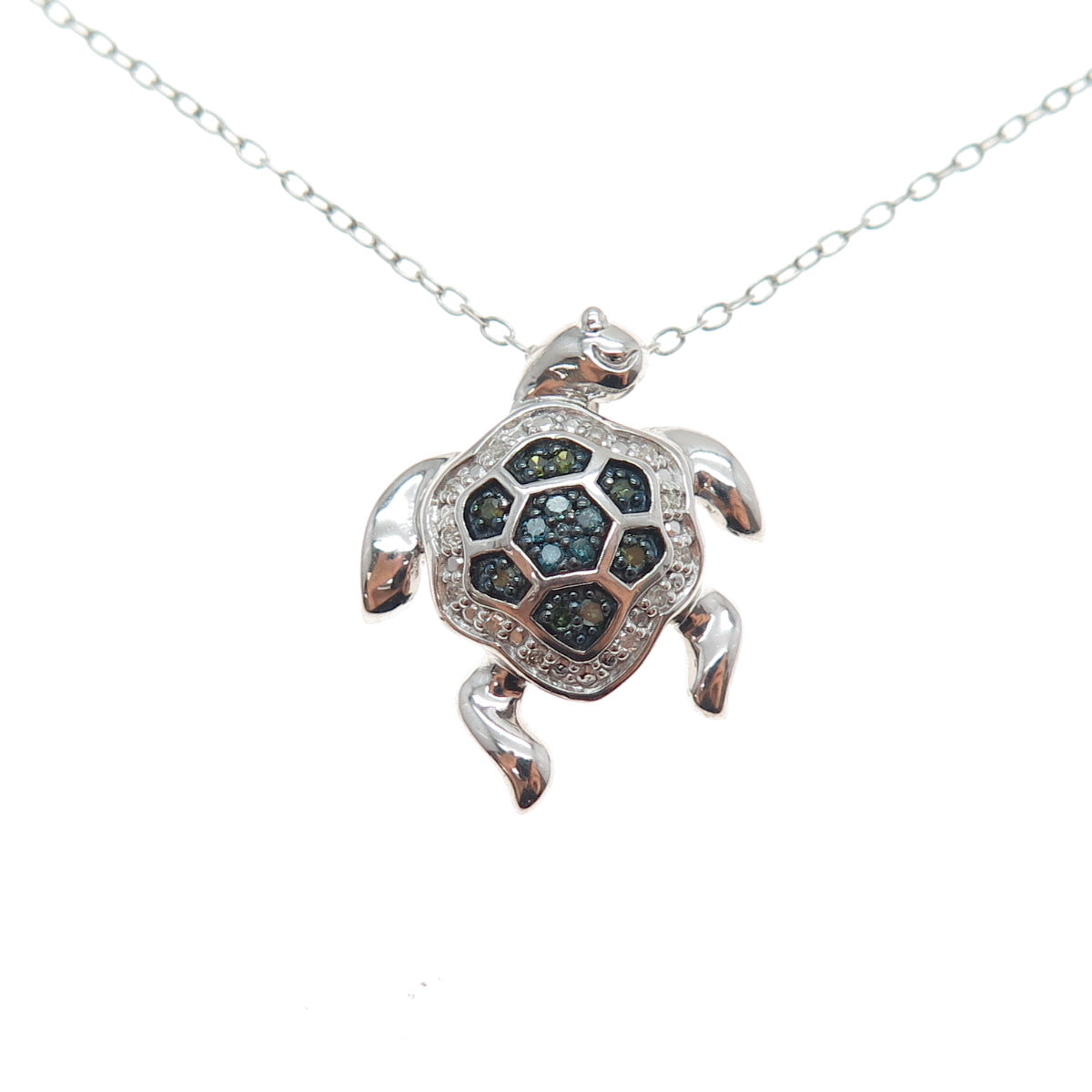 DASAN Sterling Silver Real Multi-Color Diamond Turtle Cable Chain Necklace 18"