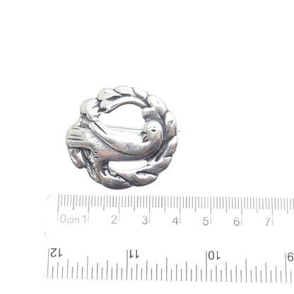 925 Sterling Silver Antique Art Deco Dove Bird Oxidized Pin Brooch