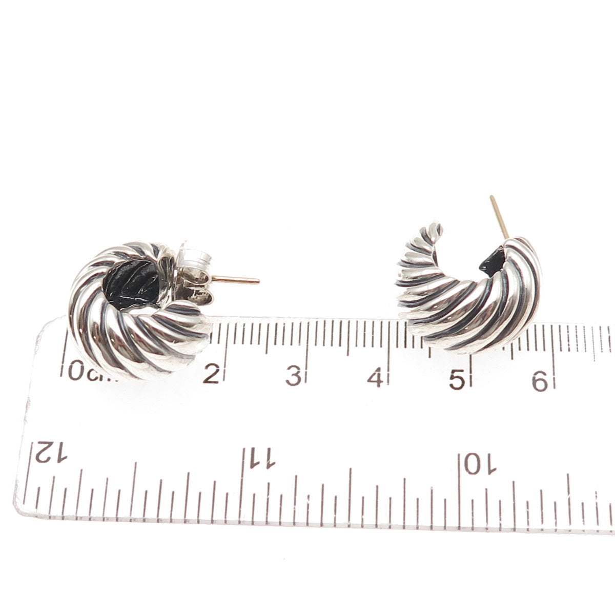 David Yurman 925 Sterling Silver 14K Gold Posts Vintage Cable Hoop Earrings