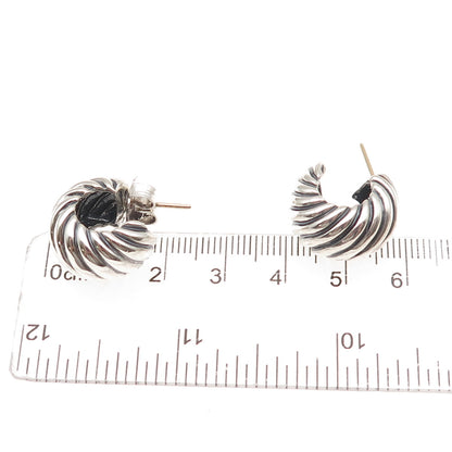 David Yurman 925 Sterling Silver 14K Gold Posts Vintage Cable Hoop Earrings