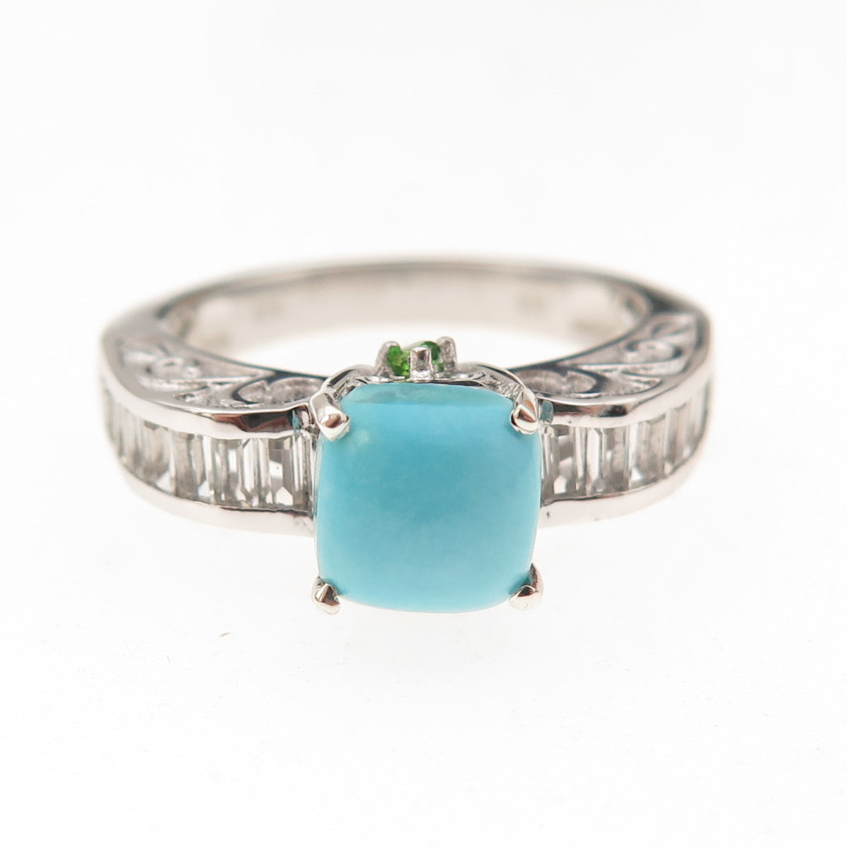 Chuck Clemency 925 Sterling Real Turquoise White Topaz & Peridot Ring Size 8