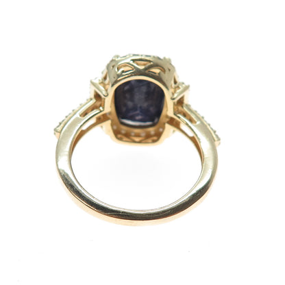 DSMK 925 Sterling Silver Gold Plated Real Diamond & Sapphire Ring Size 9.25
