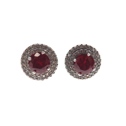 925 Sterling Silver Round-Cut Lab-Created Ruby & C Z Stud Earrings