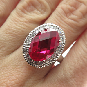 925 Sterling Silver Lab-Created Ruby & C Z Ring Size 7