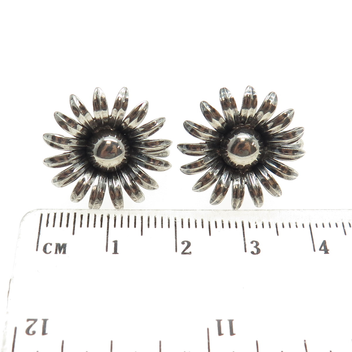 925 Sterling Silver Antique Art Deco Spring Flower Screw Back Earrings