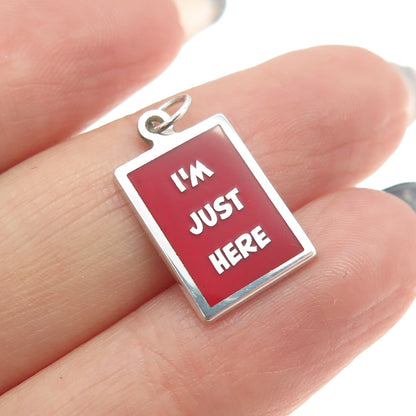 925 Sterling Silver Red Enamel "I'm Just Here" Minimalist Charm Pendant