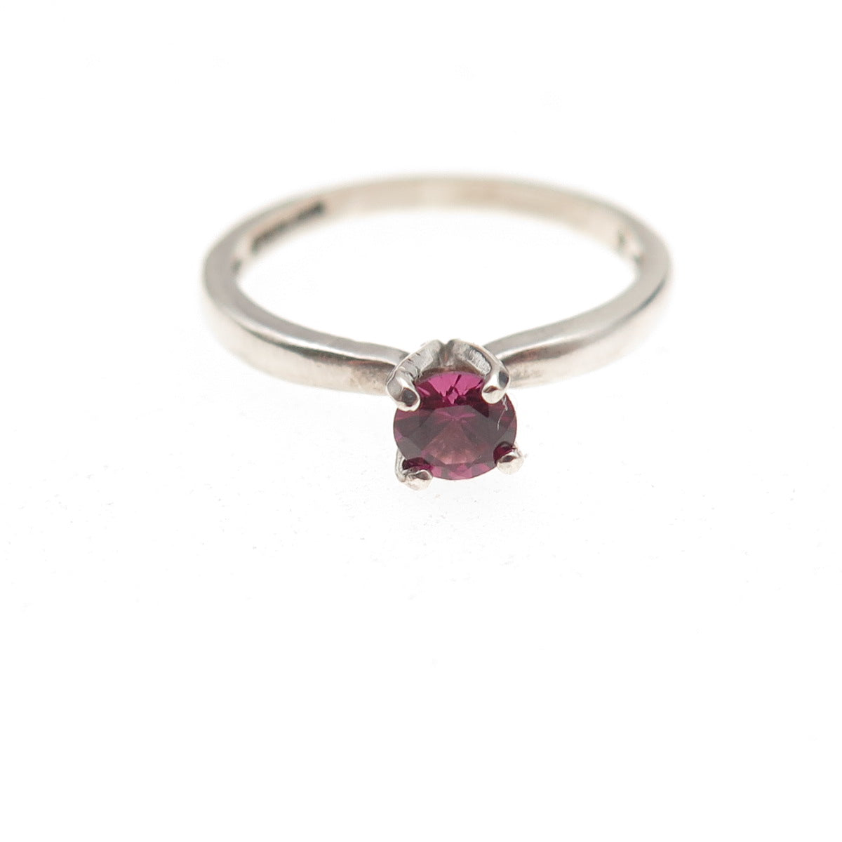 925 Sterling Silver Vintage Real Round-Cut Rhodolite Ring Size 4.75