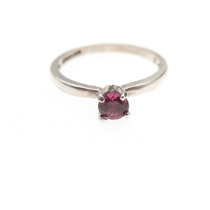 925 Sterling Silver Vintage Real Round-Cut Rhodolite Ring Size 4.75