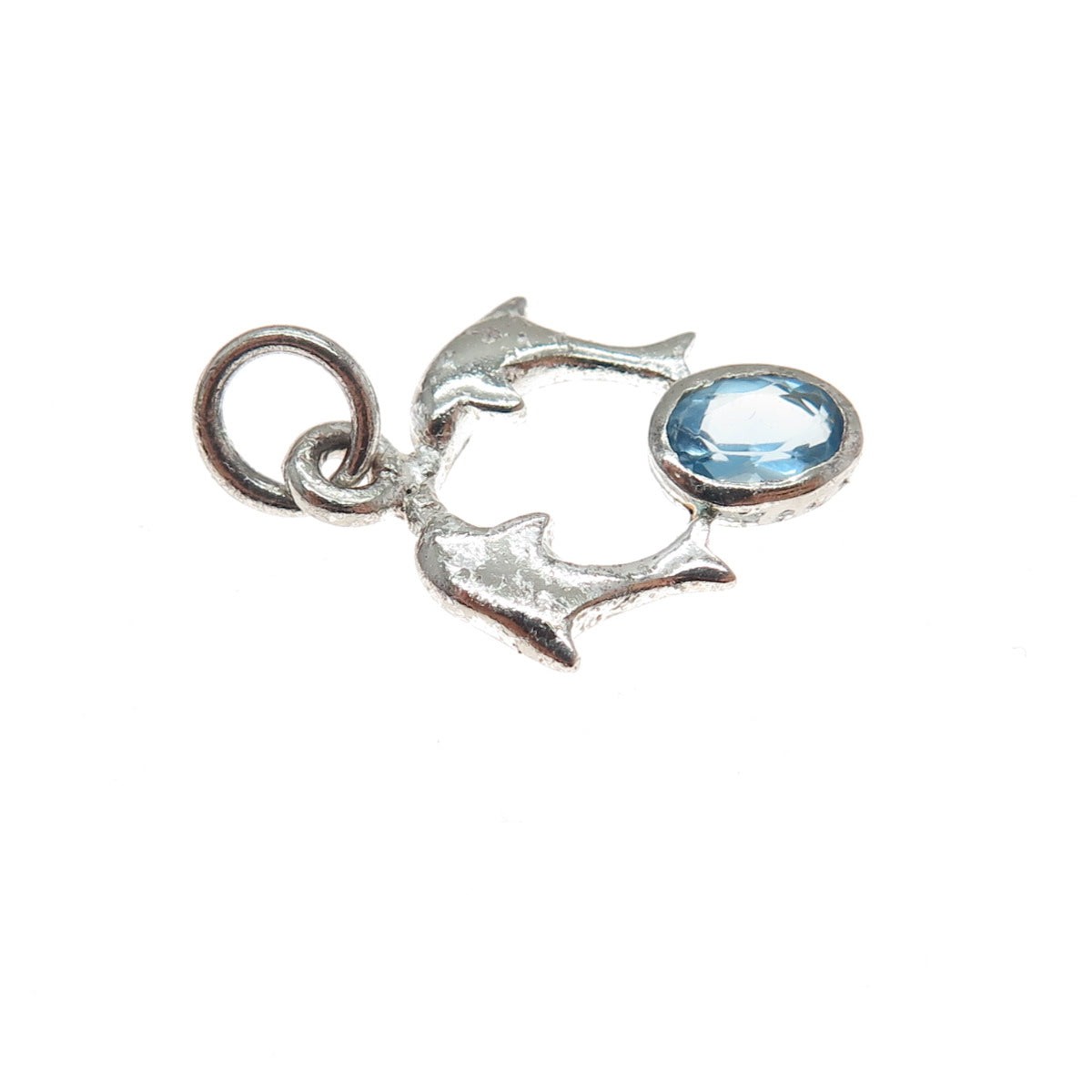 CHARLES WINSTON 925 Sterling Silver Vintage Blue Topaz Dolphin Couple Pendant