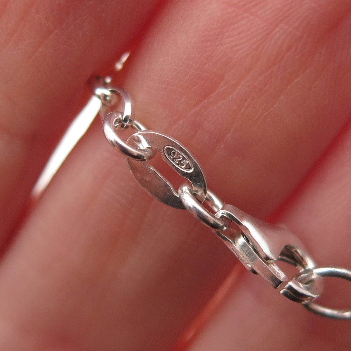 925 Sterling Silver Enamel Butterfly Dangle Charm Oval Link Bracelet 6"