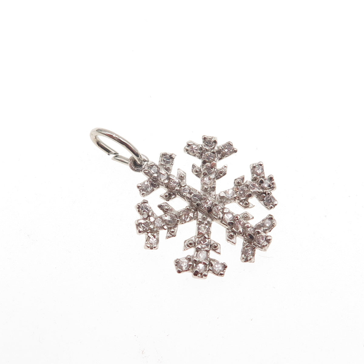 925 Sterling Silver Round-Cut C Z Snowflake Mini Charm Pendant