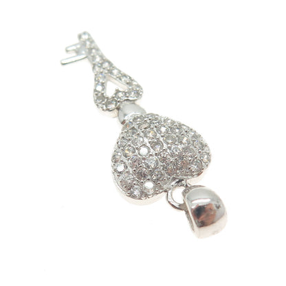 925 Sterling Silver Round-Cut Shaped C Z Heart & Key Pendant