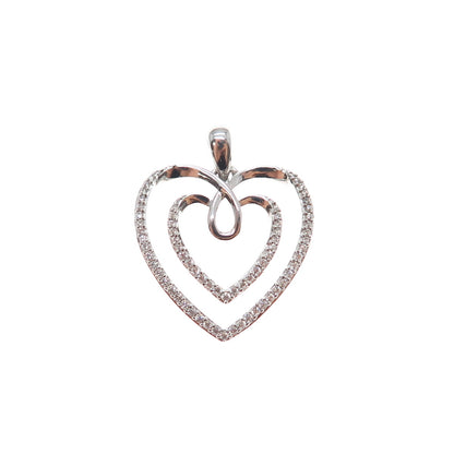 925 Sterling Silver Round-Cut C Z Double Heart Charm Pendant