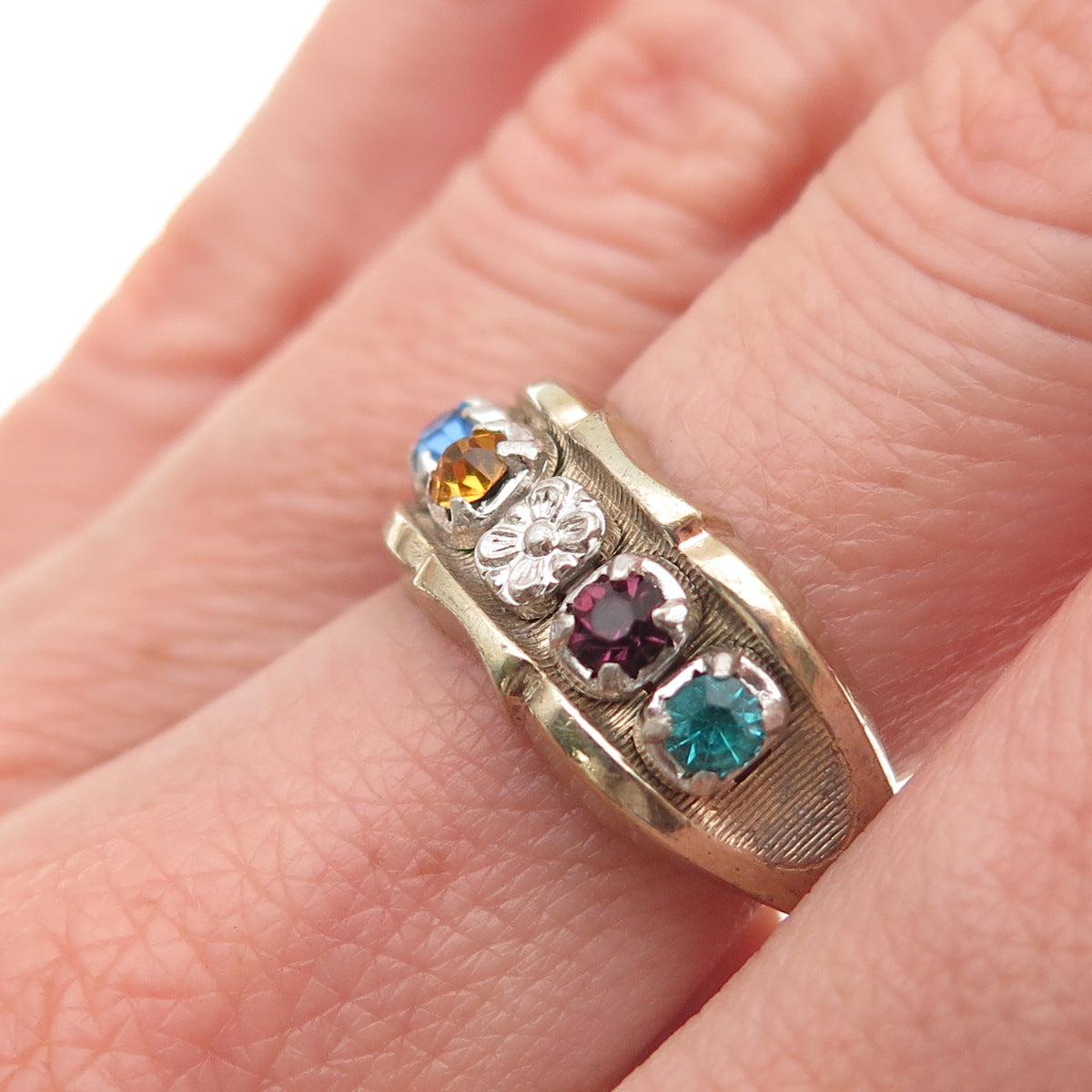 Vargas Sterling Silver Gold Plated Antique Art Deco Rhinestone Ring Size 8.25