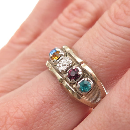 Vargas Sterling Silver Gold Plated Antique Art Deco Rhinestone Ring Size 8.25
