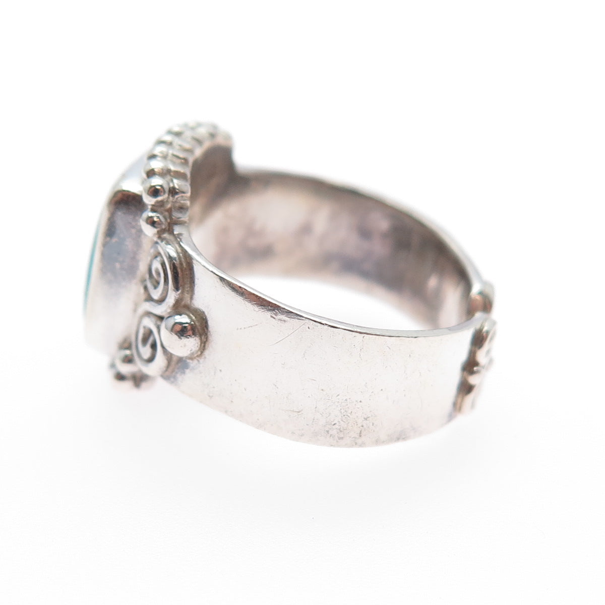 SAJEN 925 Sterling Silver Vintage Real Turquoise Spiral Adjustable Ring Size 6