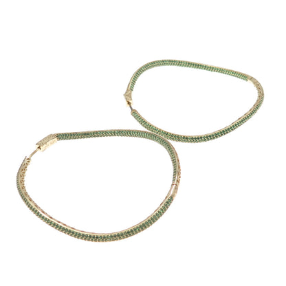 KLEO 925 Sterling Silver Gold Plated Green C Z In & Out Wavy Large Hoop Earrings
