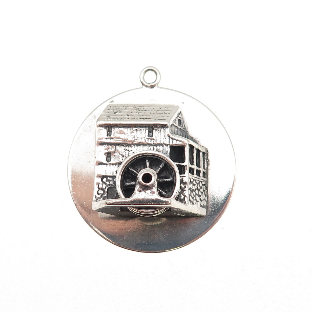 Cini 925 Sterling Silver Vintage Watermill Oxidized Charm Pendant