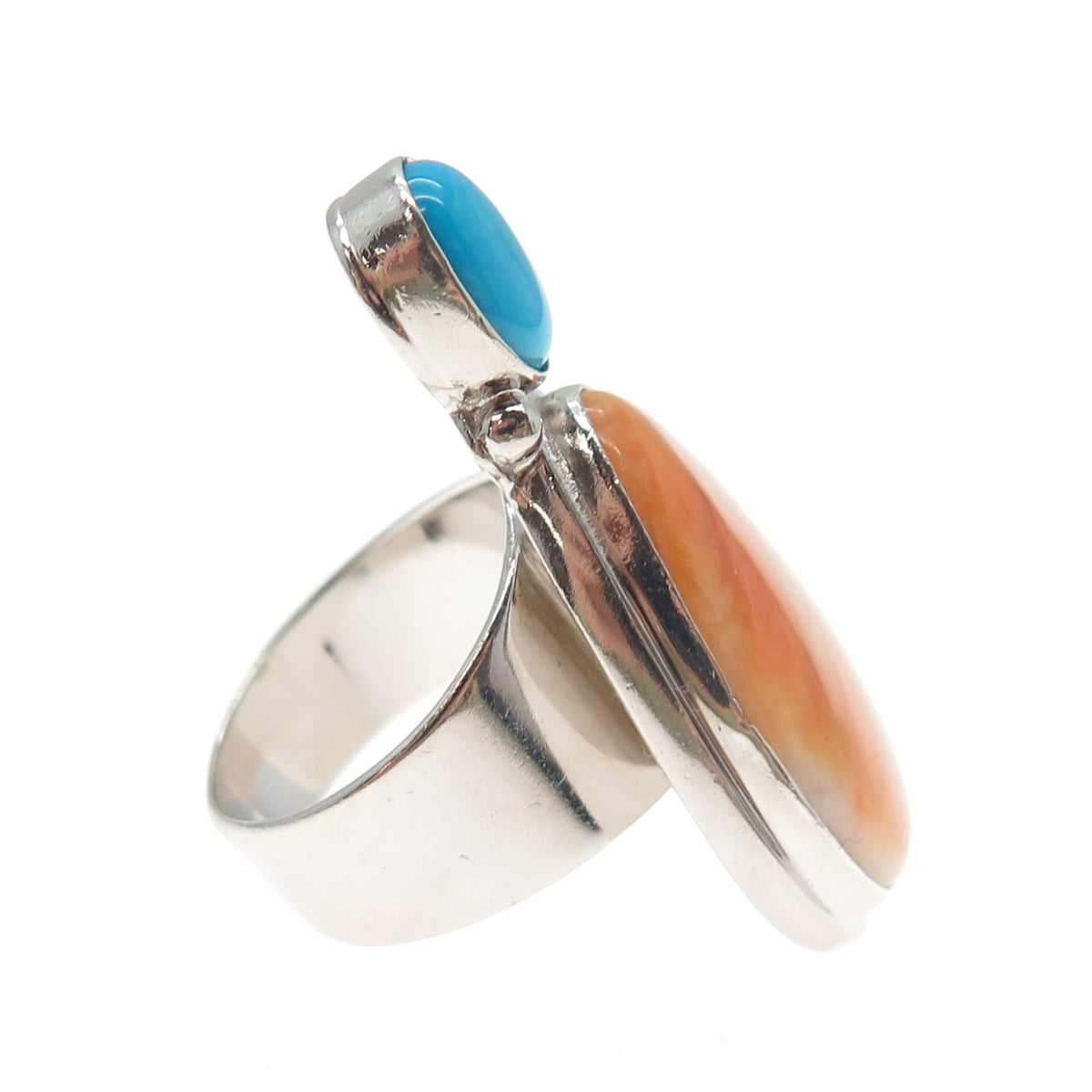 FD FELICIA DESIGN Sterling Vintage Spiny Oyster Shell & Turquoise Ring Size 5.25