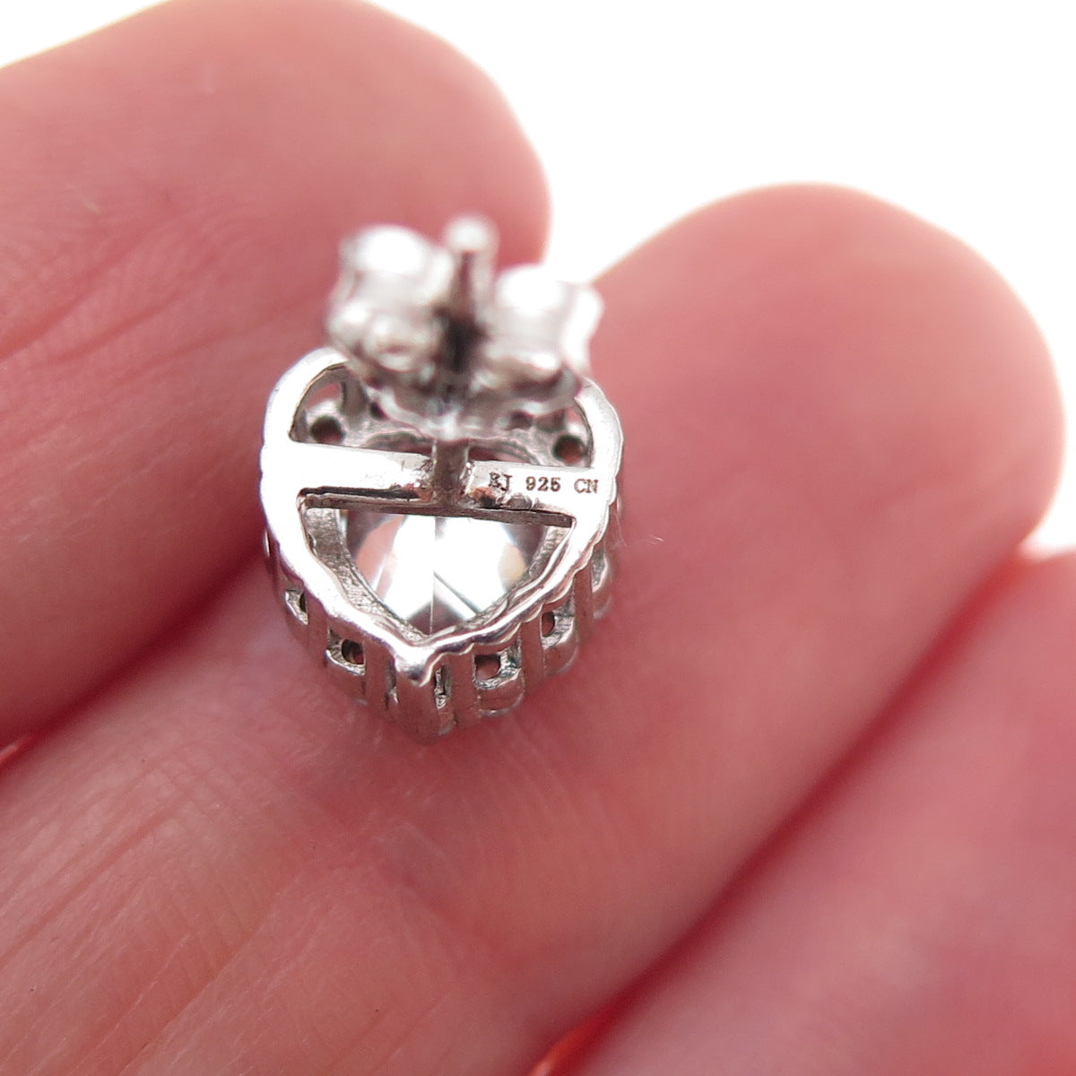 925 Sterling Silver Heart & Round-Cut C Z Stud Earrings
