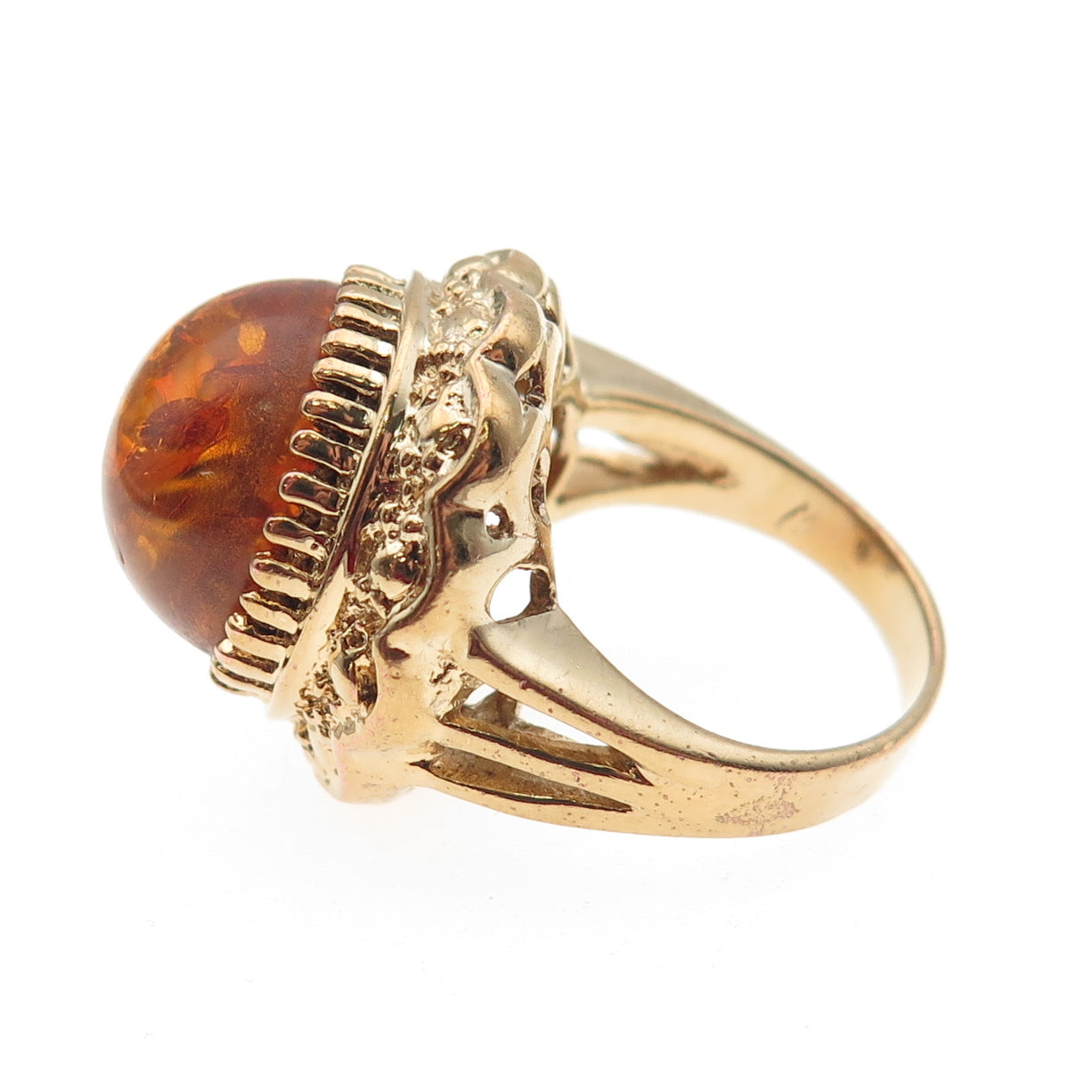 M.R.F. RESOURCES 925 Sterling Silver Gold Plated Vintage Real Amber Ring Size 5