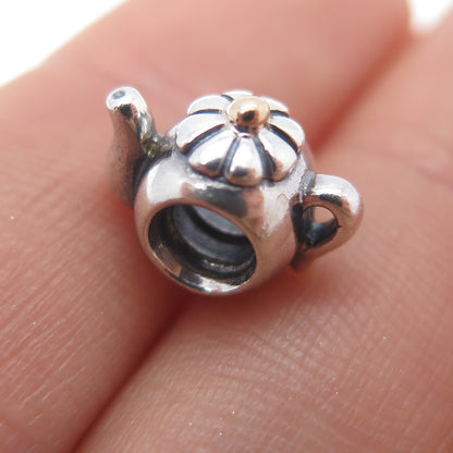 PANDORA 925 Sterling Silver & Gold Teapot Slide Bead Charm