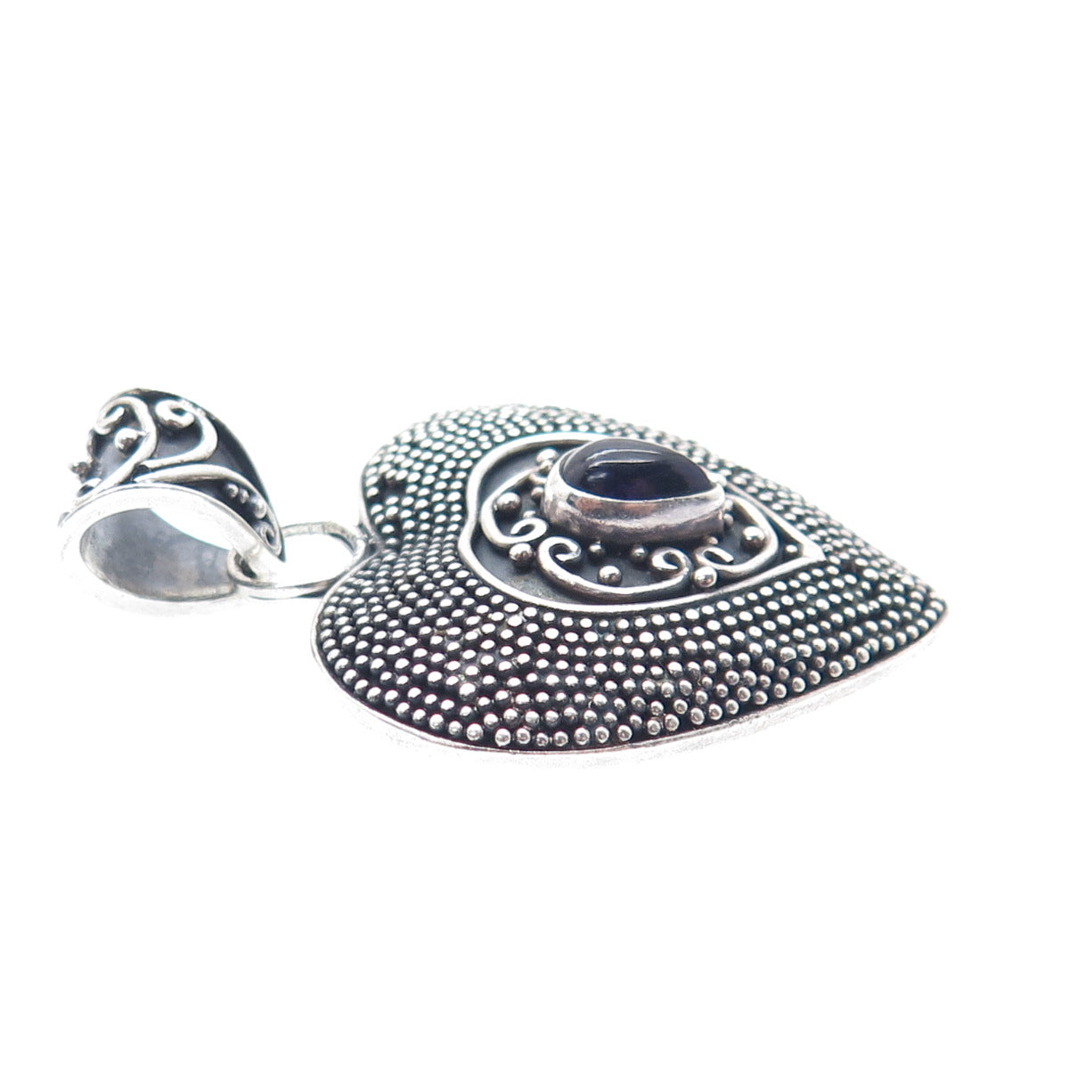 SUARTI BALI 925 Sterling Silver Vintage Real Amethyst Heart Oxidized Pendant