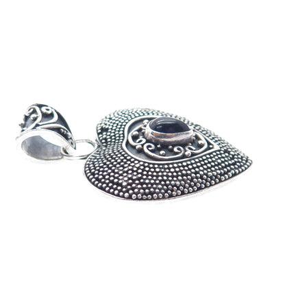 SUARTI BALI 925 Sterling Silver Vintage Real Amethyst Heart Oxidized Pendant