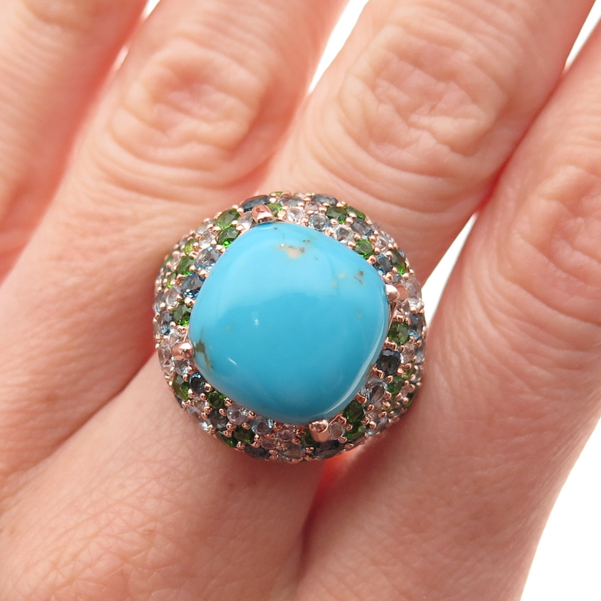 Carol Brodie 925 Sterling Silver Gold Plated Real Multi-Color Gem Ring Size 8.25