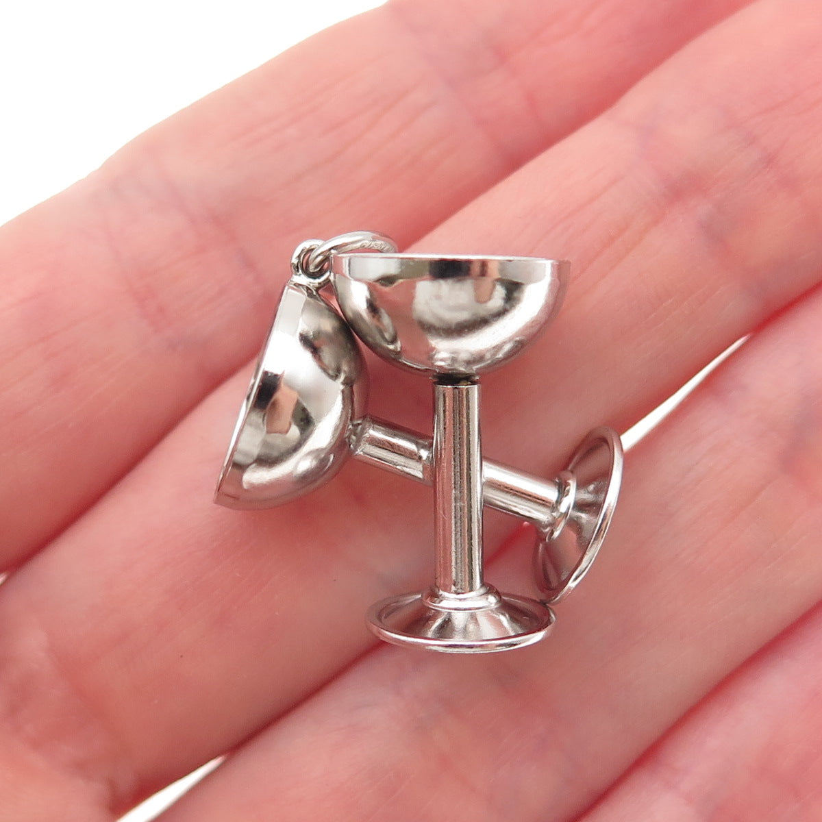Art's Elegance 925 Sterling Silver Vintage Crossed Wine Glasses 3D Charm Pendant