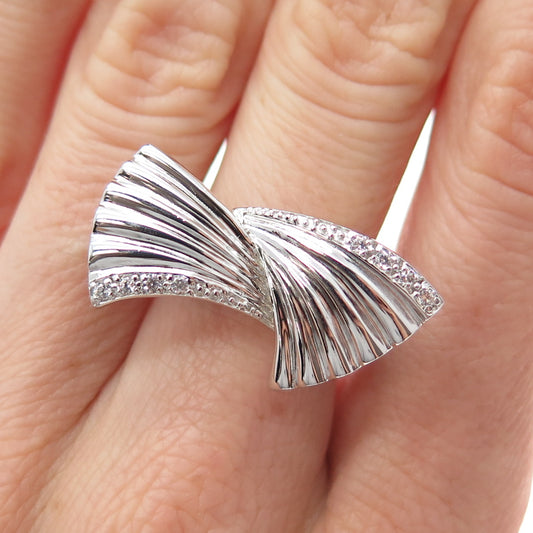 925 Sterling Silver Round-Cut C Z Modernist Wings Ring Size 7