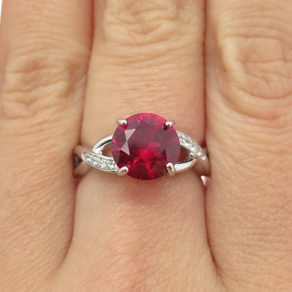 925 Sterling Silver Lab-Created Ruby & White Topaz Ring Size 7.25