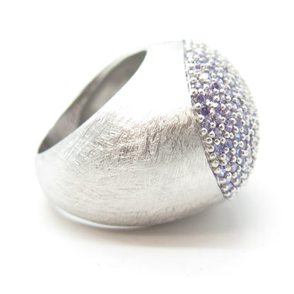 NANIS 925 Sterling Silver Italy Lavender C Z Cluster Brushed Dome Ring Size 7.5
