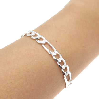 925 Sterling Silver Italy Figaro Link Bracelet 8"