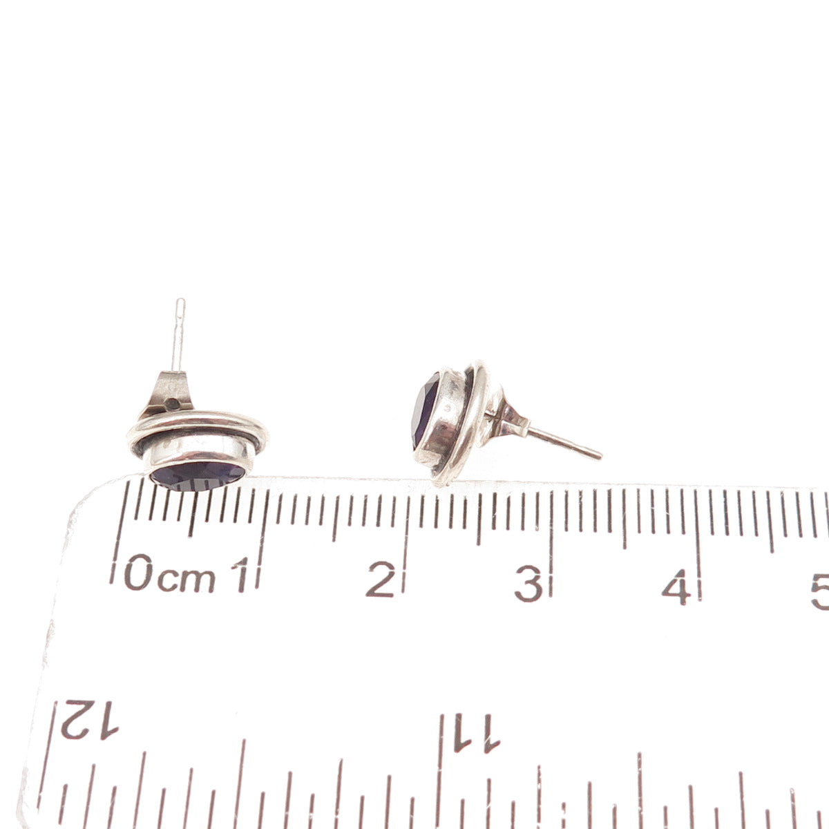 925 Sterling Silver Vintage Real Oval-Cut Amethyst Oxidized Stud Earrings